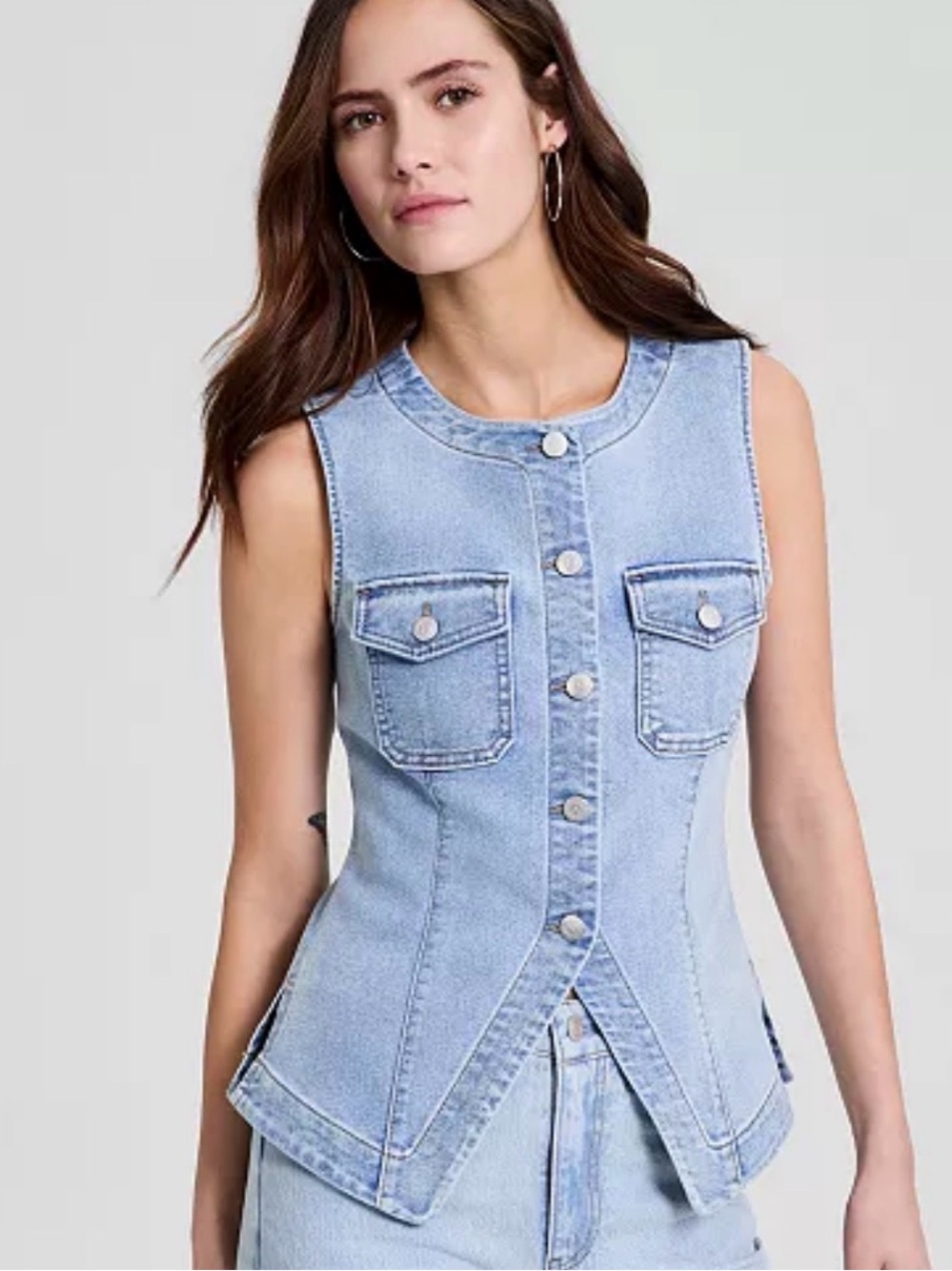 And Now This Denim Sleeveless Flyaway Vest Top Size Small